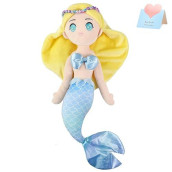 Athoinsu Mermaid Princess Stuffed Animal Soft Plush Toy Doll Birthday Children'S Day For Toddlers Girls, Yellow, 15.5''