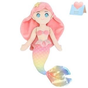Athoinsu Mermaid Princess Stuffed Animal Cuddly Soft Hugging Plush Toy Doll Birthday Children'S Day Christmas For Toddlers Girls, Pink, 15.5''