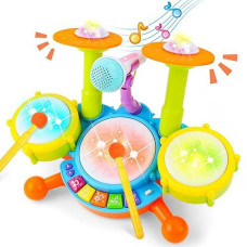 Deao Drum Set For Kids With 2 Drum Sticks And Microphone, Musical Instruments Playset, Birthday Gift For 3+ Years Old Boys And Girls, Toddler Toys