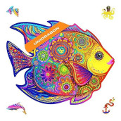 Unidragon Wooden Jigsaw Puzzles - Shining Fish, 106 Pcs, Small 9.1"X7.1", Beautiful Gift Package, Unique Shape Best Gift For Adults And Kids
