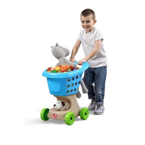 Step2 Little Helper'S Shopping Cart | Blue Toy Shopping Cart For Toddlers
