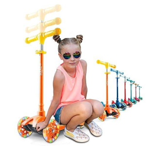 Kicksy - Kids Scooter - Toddler Scooter For Kids 2-5 Adjustable Height - 3 Wheel Scooter For Kids Ages 3-5 Boys & Girls - Kids Three Wheel Scooter With Light Up Led Wheels