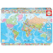 Educa - Political World Map - 1500 Piece Jigsaw Puzzle - Puzzle Glue Included - Completed Image Measures 33.5 X 23.5 - Ages 14+ (18500)