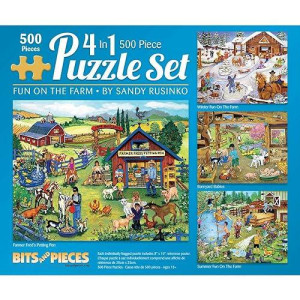 Bits and Pieces - 4-in-1 Multi-Pack - 500 Piece Jigsaw Puzzles for Adults - 500 pc Large Piece Puzzle Set Bundle by Artist Sandy Rusinko - 16 x 20