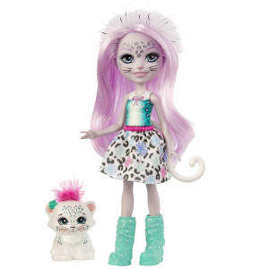 Enchantimals Sybill Snow Leopard Small Doll (6-In) & Flake Animal Friend Figure, 6-Inch Small Doll With Removable Skirt, Snow Boots, And Fur Headband, Great Gift For 3 To 8 Year Olds