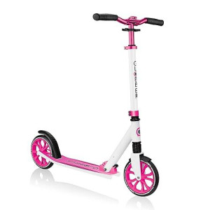 Globber Nl Series 2-Wheel Kick Scooter For Kids, Teens And Adults, Foldable Kick Scooter With Adjustable T-Bar, White And Pink