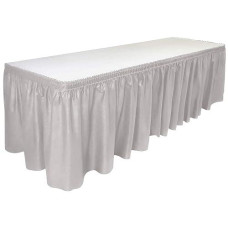 Decorrack Table Skirt, 29 In X 14 Ft -Bpa Free- Plastic Tableskirt, Disposable, Reusable, Rectangular Tablecloth Skirt, Silver (1 Pack)