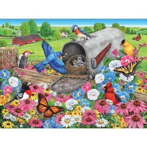 Bits And Pieces - 1000 Piece Jigsaw Puzzle For Adults 24 X 30 - Bluebirds Nesting In The Mailbox - 1000 Pc Blooming Flowers, Butterfly, Birds Jigsaw By Artist Linda Bittner