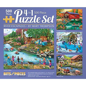 Bits and Pieces - 4-in-1 Multi-Pack - 500 Piece Jigsaw Puzzles for Adults - 500 pc Large Piece Puzzle Set Bundle by Artist Mary Thompson - 16 x 20