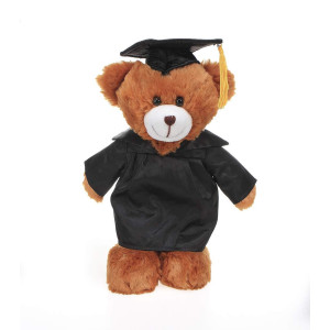 Plushland Brown Bear Plush Stuffed Animal Toys Present Gifts For Graduation Day Personalized Text Name Or Your School Logo On Gown Best For Any Grad School Kids 12 Inches(Black Cap And Gown)