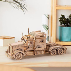 Rokr Model Car Kits Wooden 3D Puzzles Model Building Kits For Adults-Educational Brain Teaser Assembly Model For Adults To Build, Desk Decor/Diy Hobbies/Gifts For Teens&Kids (Heavy Truck/8.9*2.9*4)