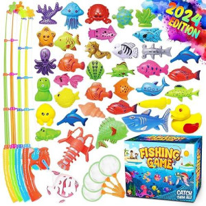 Goody King Magnetic Fishing Game Pool Toys For Kids - Bath Outdoor Indoor Carnival Party Water Table Fish Toys For Kids Age 3 4 5 6 Years Old 2 Players Gift (Large)