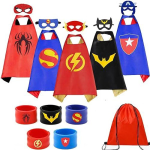 Karazzo Superhero Capes Set And Wristbands Kids Costumes Halloween Christmas Cosplay Dress Up Gift For Boys (5-Pack Capes Set)