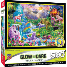 Masterpieces 500 Piece Glow In The Dark Jigsaw Puzzle - Magical Unicorns Retreat - 15"X21"