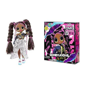 L.O.L. Surprise! Remix Honeylicious Fashion Doll, Plays Music With 25 Surprises Including Shoes, Hair Brush, Doll Stand, Magazine, And Record Player Package - For Girls Ages 4+