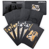 Joyoldelf Cool Black Playing Cards, Waterproof Poker With Dollar Pattern, Black-Gold Foil Cards With Box, Great For Magic & Party