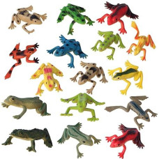 Mukum 16Pcs Plastic Frogs Toy For Kids Easter Party Favors Mini Vinyl Red Frogs Toys Fun Rainforest Character Toys For Boy Girl