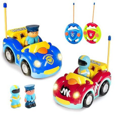 Toddler Remote Control Cars Pack Of 2 Cartoon Police? And Race Car Rc Radio Control Toys For Toddlers Kids Boys And Girls, Different Frequencies - For Two Players