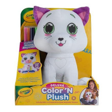 Crayola Deluxe Color �N Plush Kitty, 10� Stuffed Animal - Draw, Wash, Reuse - With 2 Ultra-Clean Washable Fine Line Markers, 1 Broad Line Marker, 1 Washable Stamp Marker