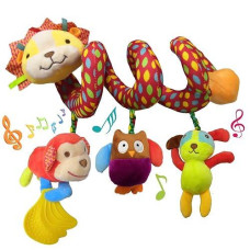 Newborn Stroller Toys, Hanging Baby Toys High Contrast Black And White Animal Rattle Music Toy Infant Sensory Toys For Boys Girls 0 3 6 12 Months (2 Packs Baby Rattles Toys) (Lion)