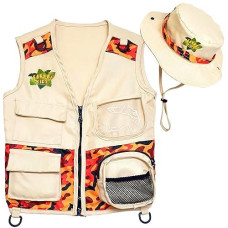 Safari Kidz Outdoor Explorer Kit - Camouflage Cargo Vest And Hat Set, Backyard Nature Adventures, Washable, For Boys And Girls
