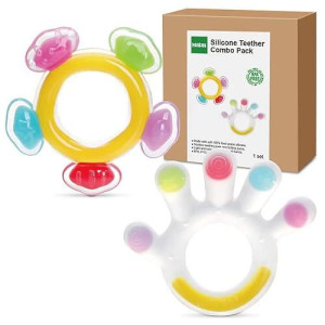 Haakaa Silicone Teether Combo - Baby Freezer Teething Toy - Soft Cold Teether - Soothe Teething Pain & Itching Gums - Perfect Size - Palm & Ferris Wheel Shape For 3M+ Babies Bpa Free - 2 Pk