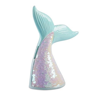 Baby Aspen Reversible Sequin Mermaid Tail Porcelain Piggy Bank, Baby Room Decor, Coin Bank Baby Shower