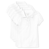 The Childrens Place Girls Short Sleeve Ruffle Pique Polo,White 5 Pack,Xl (14)