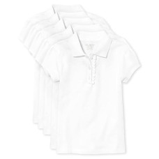 The Childrens Place Girls Short Sleeve Ruffle Pique Polo,White 5 Pack,Xl (14)