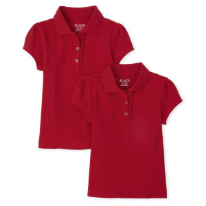 The Childrens Place Girls Short Sleeve Ruffle Pique Polo,Ruby 2 Pack,L (1012)