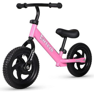 Birtech 12 Inch Toddler Balance Bike For Kids 2-6 Years Old, Adjustable Seat Height, Indoor Outdoor Toy Bicycle With No Pedals, Pink