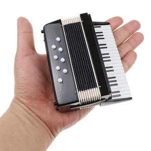 Seawoo Dselvgvu Miniature Accordion With Case Mini Musical Instrument Replica Collectible Miniature Dollhouse Model Home Decoration (Black, 4.06"X3.53"X1.56")