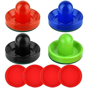Coopay Air Hockey Pushers And Thicker Air Hockey Pucks, Goal Handles Paddles Replacement Accessories For Game Tables (4 Striker, 4 Puck Pack) (Multicolored)