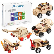 Poraxy 5 In 1 Stem Kits For Kids Ages 8-10, Science Building Projects Crafts For Boys 8-12, Wooden Model Car Kits, Toys For Ages 8-13, 3D Puzzles, Gifts For 7 8 9 10 11 12 13 Year Old Boys And Girls