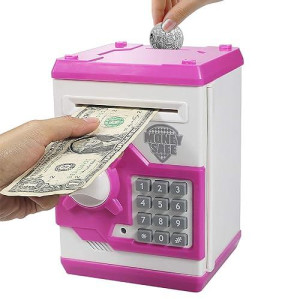 Cargooy Mini Atm Piggy Bank Atm Machine Best Gift For Kids,Electronic Code Piggy Bank Money Counter Safe Box Coin Bank For Boys Girls Password Lock Case (Pink)