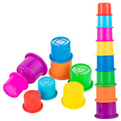 Driddle Colorful Stacking & Nesting Cups - 8 Cups Fun Color Learning Toy - Great Bath & Beach Toy For Baby Toddler & Kids - Preschool Game