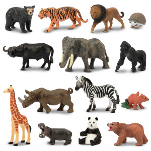 Toymany 14Pcs 1-2 Tiny Jungle Animal Figures Toy, Realistic Mini Jungle Zoo Animal Figurines Cake Topper Toy Set, Easter Egg Christmas Birthday Gift Party Favor School Project For Kids Toddlers