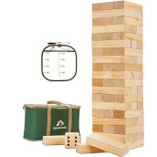 Apudarmis 60 Pcs Giant Tumble Tower, (Stack Up To 5Ft) Pine Wooden Stacking Timber Game With 1 Dice Set - Classic Block Giant Outdoor Game For Teens Adults Family