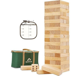 Apudarmis 60 Pcs Giant Tumble Tower, (Stack Up To 5Ft) Pine Wooden Stacking Timber Game With 1 Dice Set - Classic Block Giant Outdoor Game For Teens Adults Family