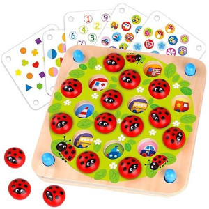 Nene Toys Ladybug Memory Game - Wooden Matching Game For Kids Age 3-5 With 10 Patterns - Educational Family Board Game
