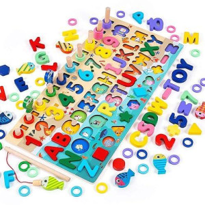 Speedy Panther Wooden Number Alphabet Puzzle Sorting Montessori Toys For Toddlers Shape Counting Game For Age 3 4 5 Year Olds Kids - Preschool Education Math Stacking Blocks Learning Toy