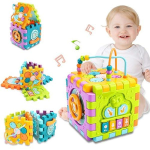 Nicknack Activity Cube Baby Toys, 6 In 1 Multi-Purpose Learning Cube With Music,Activity Center Shape Sorter Toy Gift For 18M+ Year Old Boy Girl Toddlers Kids