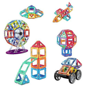 Dreambuildertoy 120 Piece Magnetic Tiles, Magnet Building Blocks, Stem Educational Construction Kit,3D Car And Auto Magnetic Toys, Birthday Gift For Boys And Girls (120 Pieces)