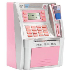 2024 Upgraded Atm Piggy Bank For Real Money For Kids Adults With Debit Card,Password Login,Bill Feeder,Coin Recognition,Saving Target,Balance Calculator,Electronic Savings Safe Machine Box (Pink)