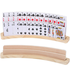 Exqline Curved Wooden Playing Card Holder Tray Rack Organizer Set Of 2 Solid Card Holder For Kids Seniors - 13.8 X 1.9 X 2.4 Inch For Bridge Canasta Strategy Card Playing