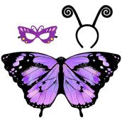 Irolehome Kids Butterfly-Wings For Girls Dress Up Costume With Headband-Mask Halloween Party Favors (Pink) (Purple)