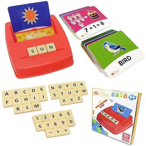 Whizbuilders Matching Letter Game & Numbers Board Game With 90 Flash Cards : Sight Words & Math Formula Memory Stem Toys For Toddlers , Abc Learning & Spelling Game For Kids Age 3-8 Year Old