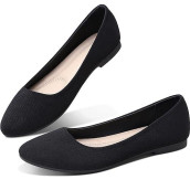 Obtaom Womens Textile Flat Shoes Round Toe Slip On Shoes Fabric Dress Black Ballet Flats(Black,Us07)