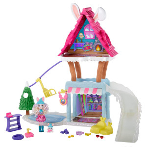 Enchantimals Hoppin Ski chalet (25-in) with Bevy Bunny Doll (6-in) & Jump Animal Figure, with 5 Areas of Play, go up Lift & Slide Down Slope, Makes a great gift for Kids Ages 3-8 Year Olds