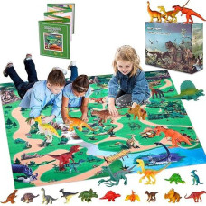 Ginmic Dinosaur Figurines Toys W/Large Activity Play Mat, Educational Realistic Dinosaur Toys Playset To Create A Dino World, Perfect Dinosaur Gifts For Boy & Girl 3,4,5,6,7,8 Years Old